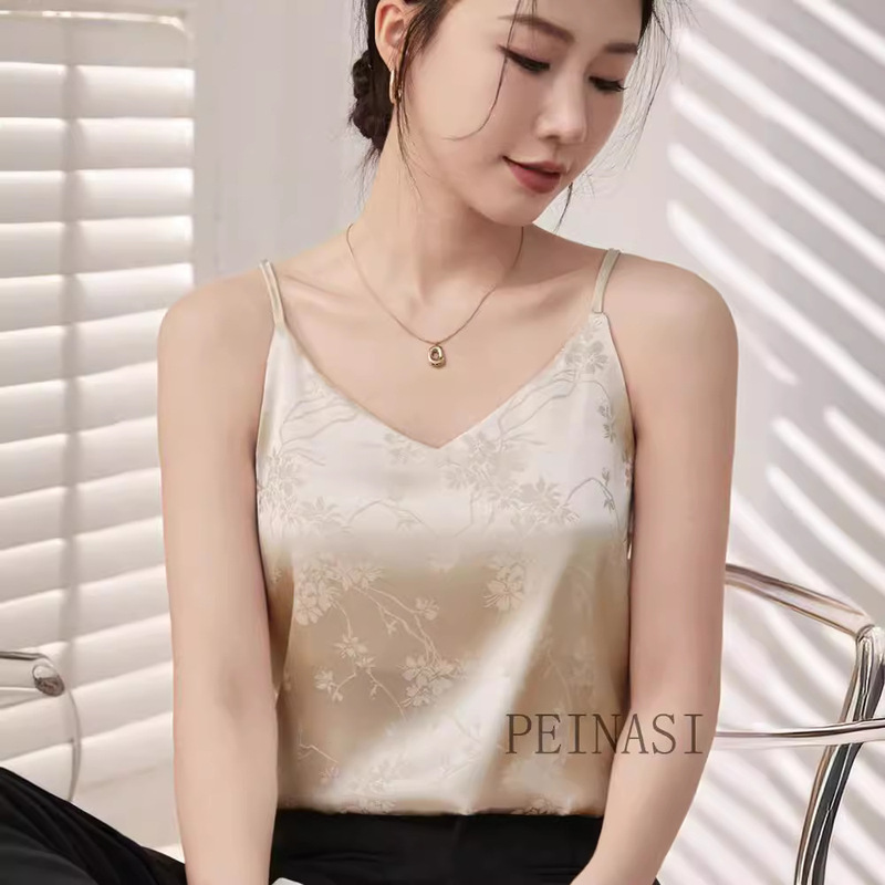 Camisole Women's Top New Spring and Summer Beautiful Back Base Sexy Satin Suit Outer Wear V-Neck Camisole Women's Top New Spring and Summer Beautiful Back Base Sexy Satin Suit Outer Wear V-Neck