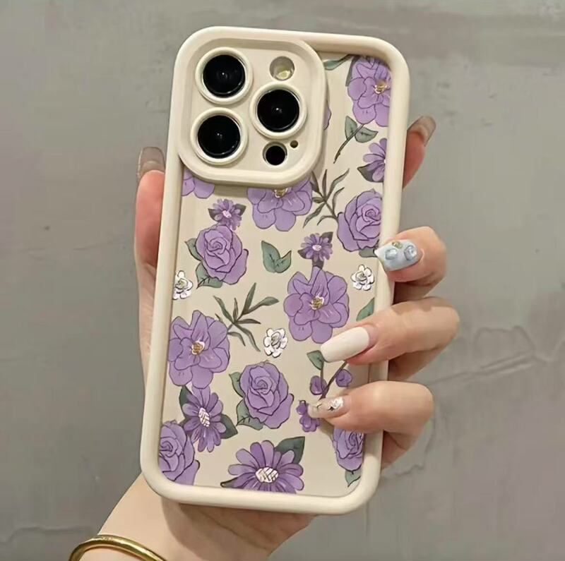 Purple Flower Case Suitable for Apple 17 Phone, iPhone 16 Pro Max, Cross-Border 15/14/13/Japan and Korea 12 New Models