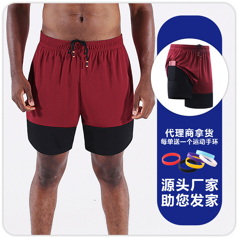 Pantalones cortos de secado rápido verano nuevos pantalones de entrenamiento de baloncesto de dos piezas falsos europeos y americanos anti-exposición correr pantalones cortos deportivos hombres image 8