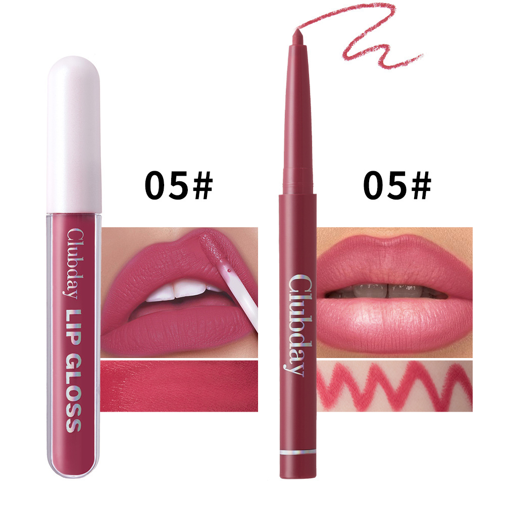 Clubday Lip Makeup 1+1 Set: Velvet Lip Gloss, Outlining Lip Pen, matte finish, long-lasting waterproof undefined