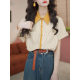 2025 summer new Hong Kong style retro color matching short sleeve shirt women's loose slimming design sense striped top