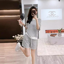 东大门跨境韩风纯棉时尚夏季套装女休闲百搭宽松设计感运动两件套
