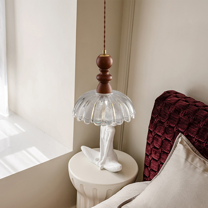 Lámpara retro americana lámpara de comedor dormitorio lámpara de cabezal de cama bar bar de viento tranquilo sala de té lámpara de vidrio de nuez Zhongshan