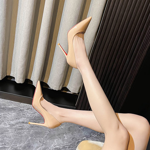 C's Red Bottom Side Hollow All-Inclusive Stiletto High Heels Women's Pointed Toe Shallow Mouth Sexy Elegant Versatile French Popular Elegant