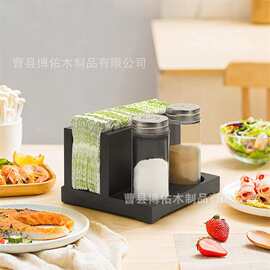 木质木制餐厅桌面餐巾夹调料罐收纳盒餐巾纸架创意立式纸巾架