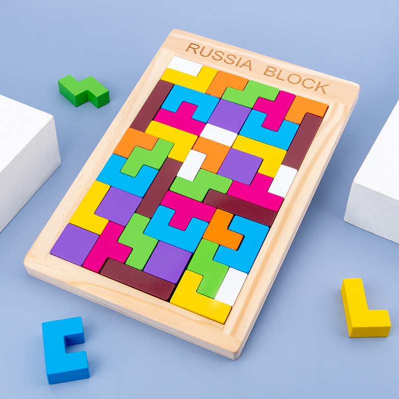 Tetris rompecabezas de madera de los niños de educación temprana inteligencia educativa niños y niñas rompecabezas de juguete conjunto tablero de rompecabezas al por mayor