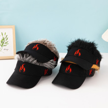 2024跨境热销假发棒球帽男女刺绣火焰卡车司机帽欧美热销新款帽子