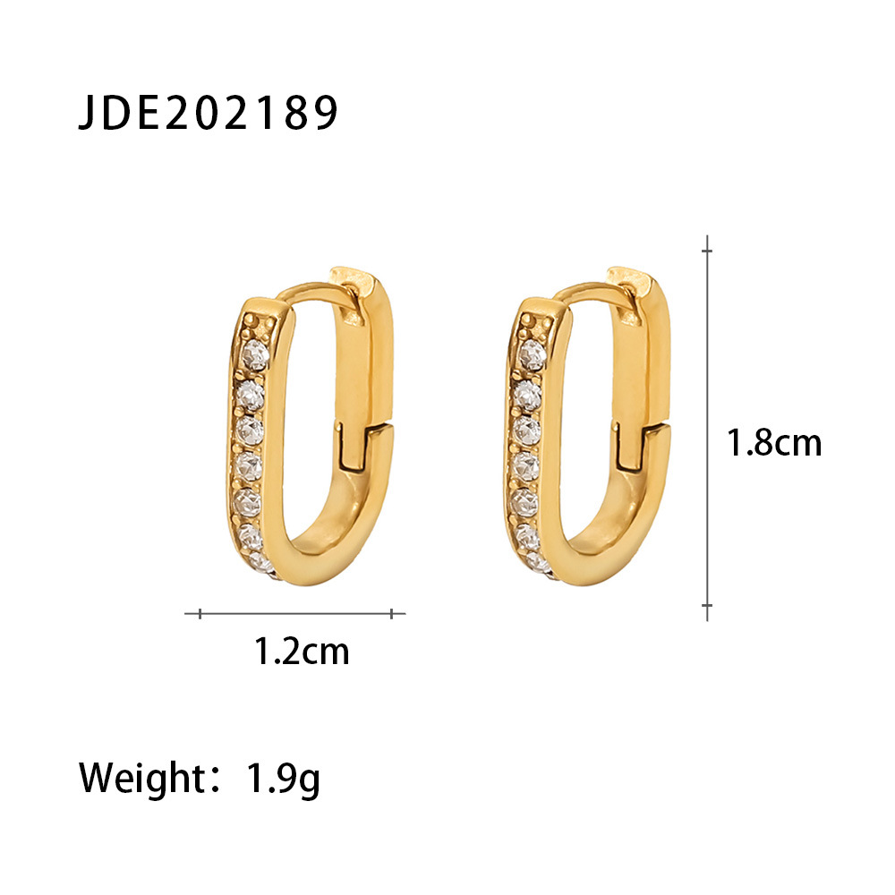 Fashion Oval Stainless Steel Hoop Earrings Plating Zircon Stainless Steel Earrings display picture 6