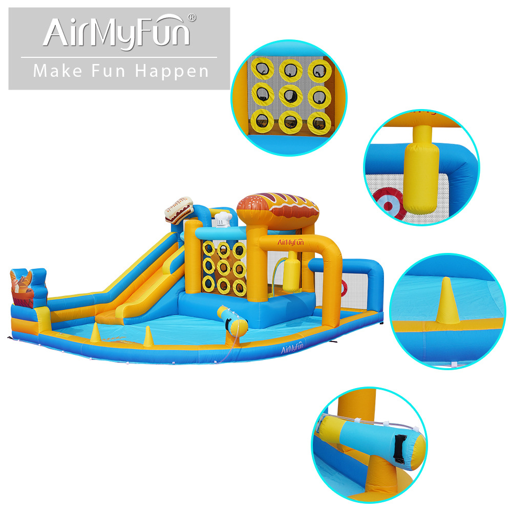 AMF | Hogar para niños castillo pequeño castillo inflable rociado de agua fiesta interior rociado de agua parque infantil tobogán inflable