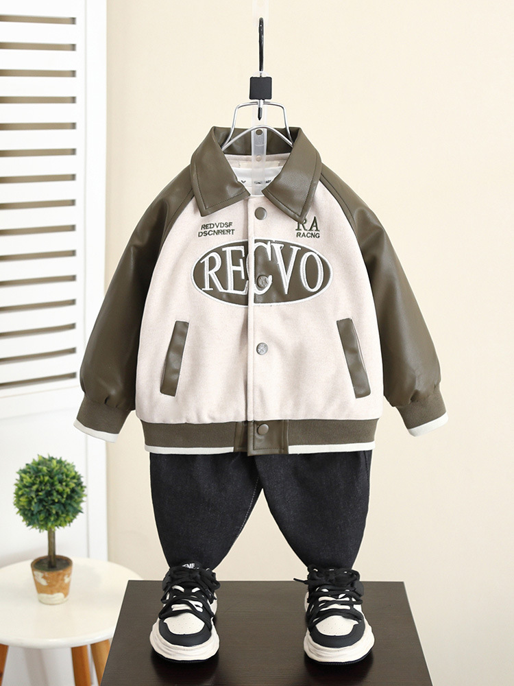 5993 Chaqueta de cuero de la calle frita de otoño para niños 2024 Primavera y otoño Nuevo estilo Chaquetas de otoño para bebés geniales y guapos Chaqueta coreana