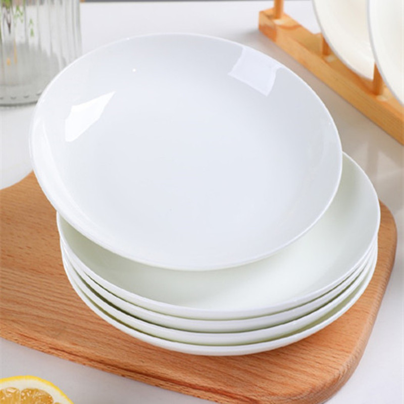 Dish household bone dish plate white bone china plate ceramic plate combination suit pure white deep plate white porcelain tableware