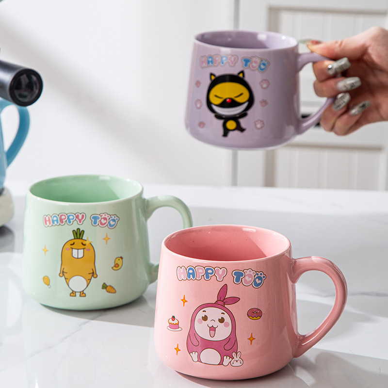 Taza de cerámica macaron con diseño del personaje "Wai Ji Rabbit" - Para café, agua y regalos domésticos - Marca de animación