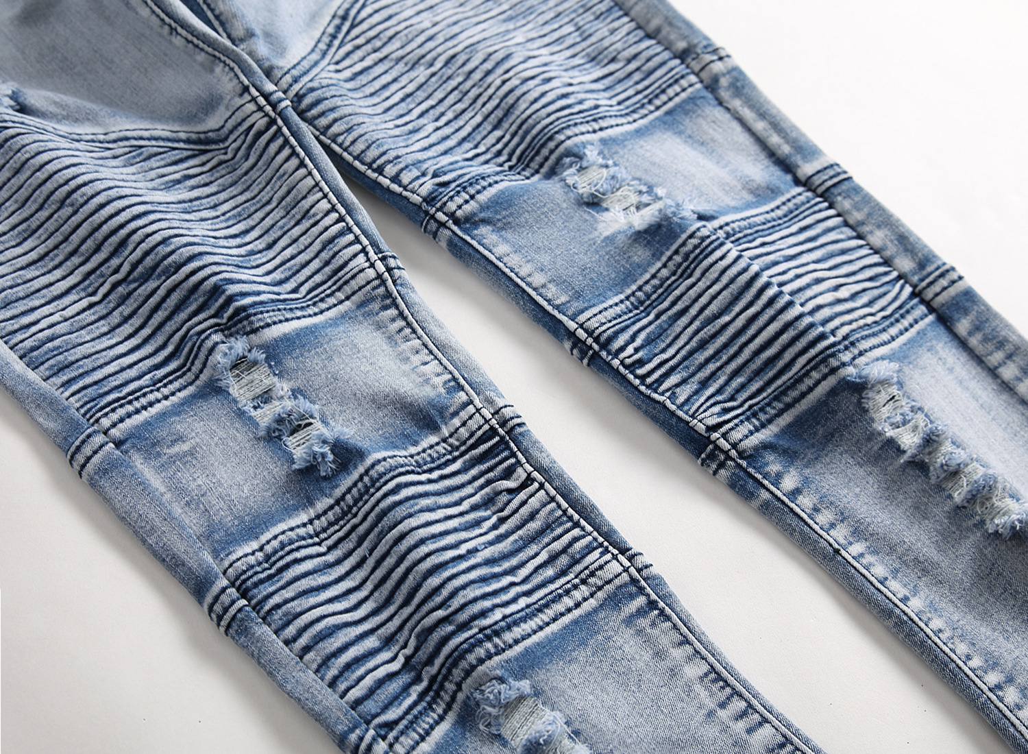 Men's jeans with personalized trendy folds, slim fit and elastic fit, men's fashionable pants_voghion.com