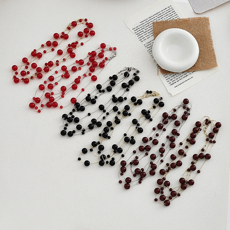 Long Crystal Layered Necklace With Square Beads For Women_voghion.com