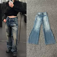 Mm6 High-Waisted Jeans for Women, Loose, Old, Slim, European and American Style Raw Edge Flared Pants, 2025 Autumn and Winter New Style