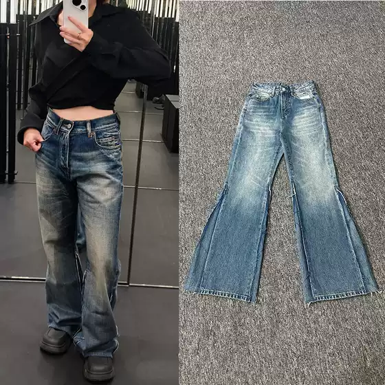 Mm6 High-Waisted Jeans for Women, Loose, Old, Slim, European and American Style Raw Edge Flared Pants, 2025 Autumn and Winter New Style