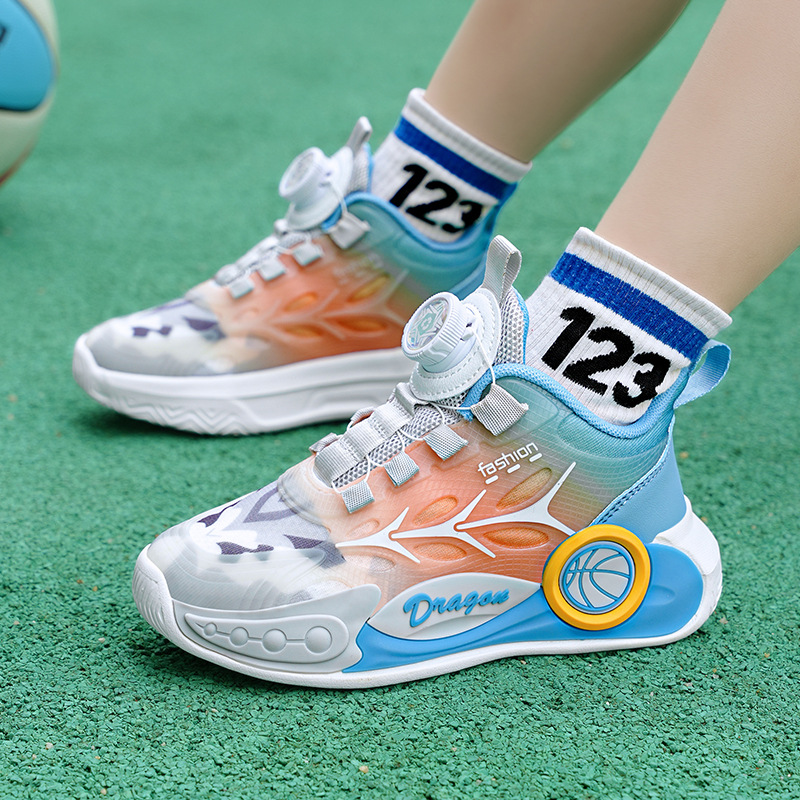 Crianças basquete masculino 2023 verão anormalidade grandes crianças treinamento profissional botão rotativo respirável sapatos esportivos_voghion.com