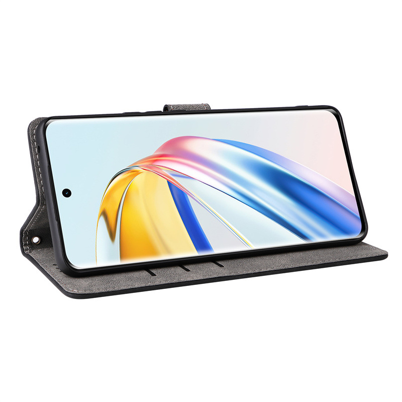 Läderfodral för honor magic6 lite x9b med kortfack och stativ_voghion.com