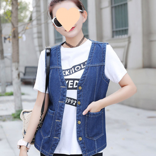 Women's Spring and Summer Versatile Denim Vest Short Sleeve Loose Korean Style Sleeveless Blouse Outerwear Cardigan Overcoat for Students and Trendy Outfits