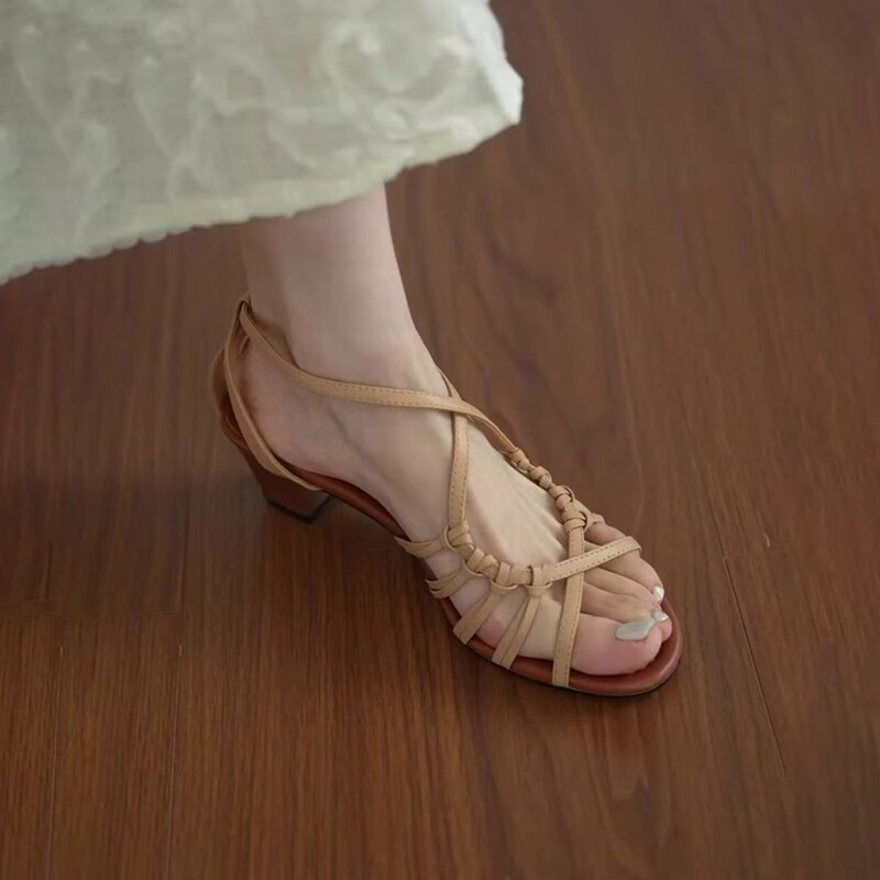Soft Leather Version~Hand-Woven Hollow-Out Holiday-Style High-Heeled Roman Sandals for Women, Summer Open-Toe Elegant Sandals That Match with Dresses Soft Leather Version~Hand-Woven Hollow-Out Holiday-Style High-Heeled Roman Sandals for Women, Summer Open-Toe Elegant Sandals That Match with Dresses