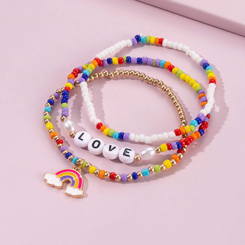 Letter, Rainbow Pattern Fashion Beach Letter Rainbow Plastic/resin Beads Bracelets