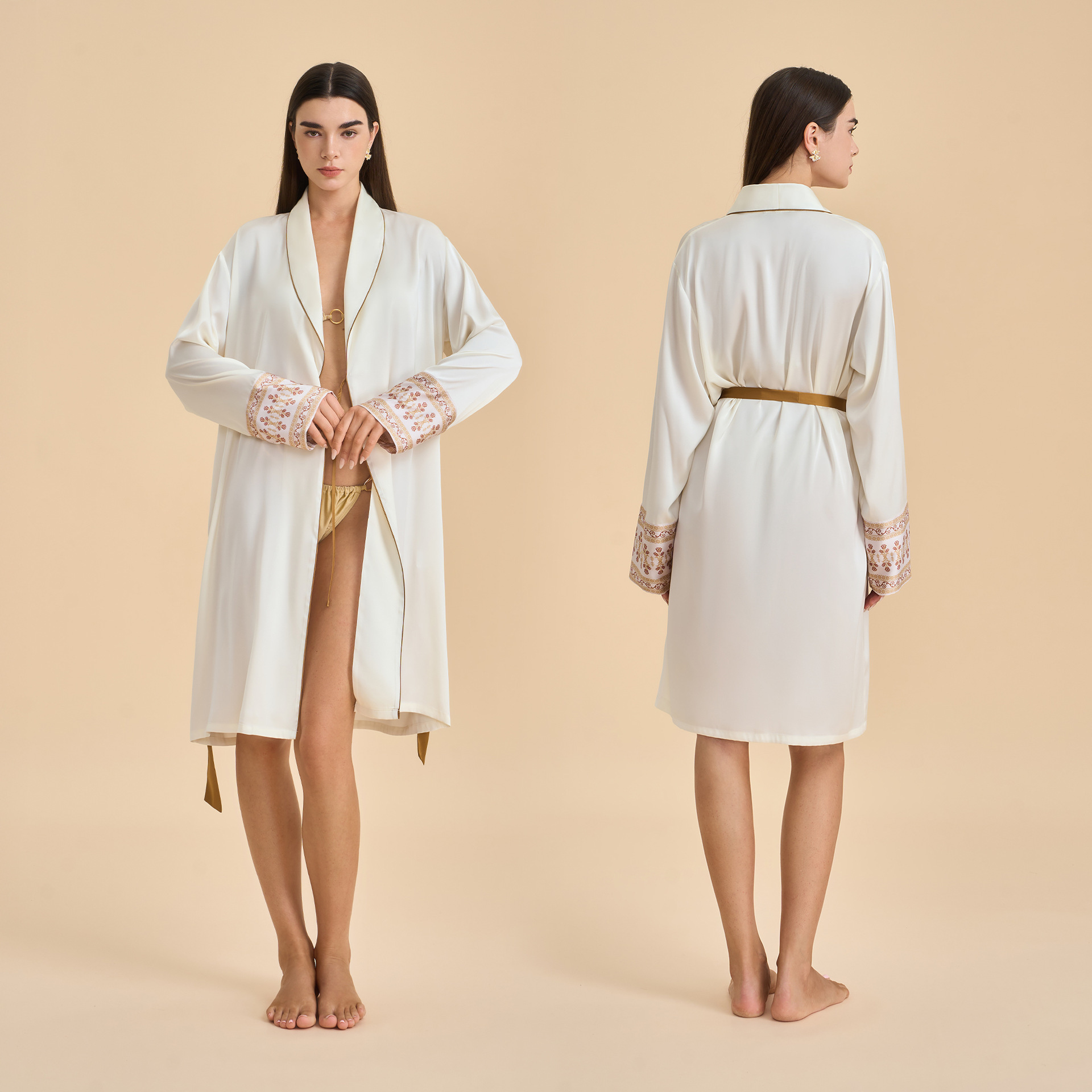 Amazon nueva primavera y otoño de manga larga suelta de dama satén verde fruta cuello pijama vestido corto transfronterizo ropa para el hogar WP3953