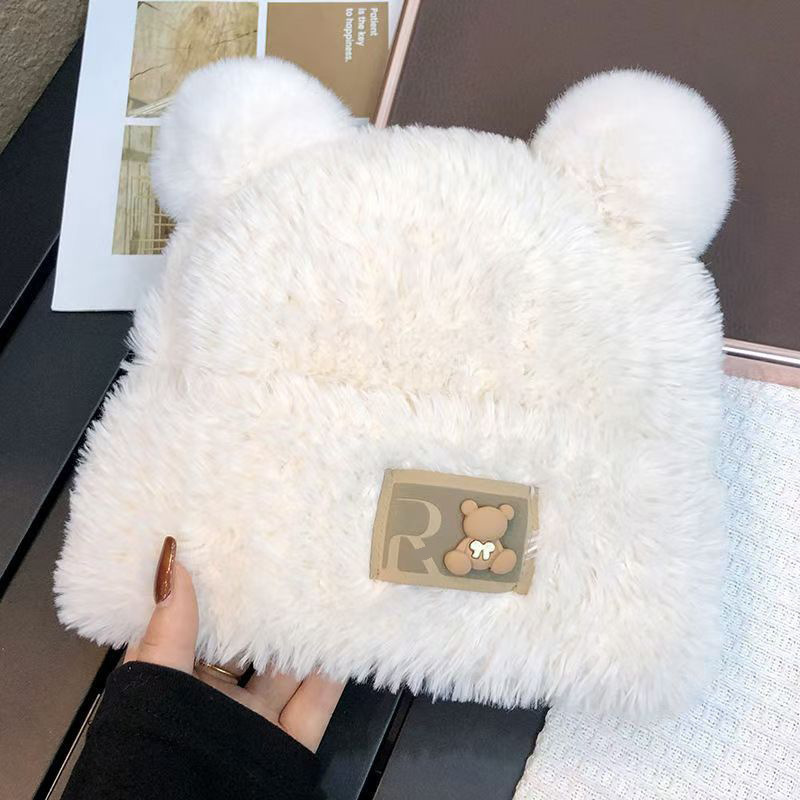 ue Bear For Women, Auumn And Winer, Face Slimming, Thickened Plush, Large Head Circumference, Warm Beanie, Knied_voghion.com