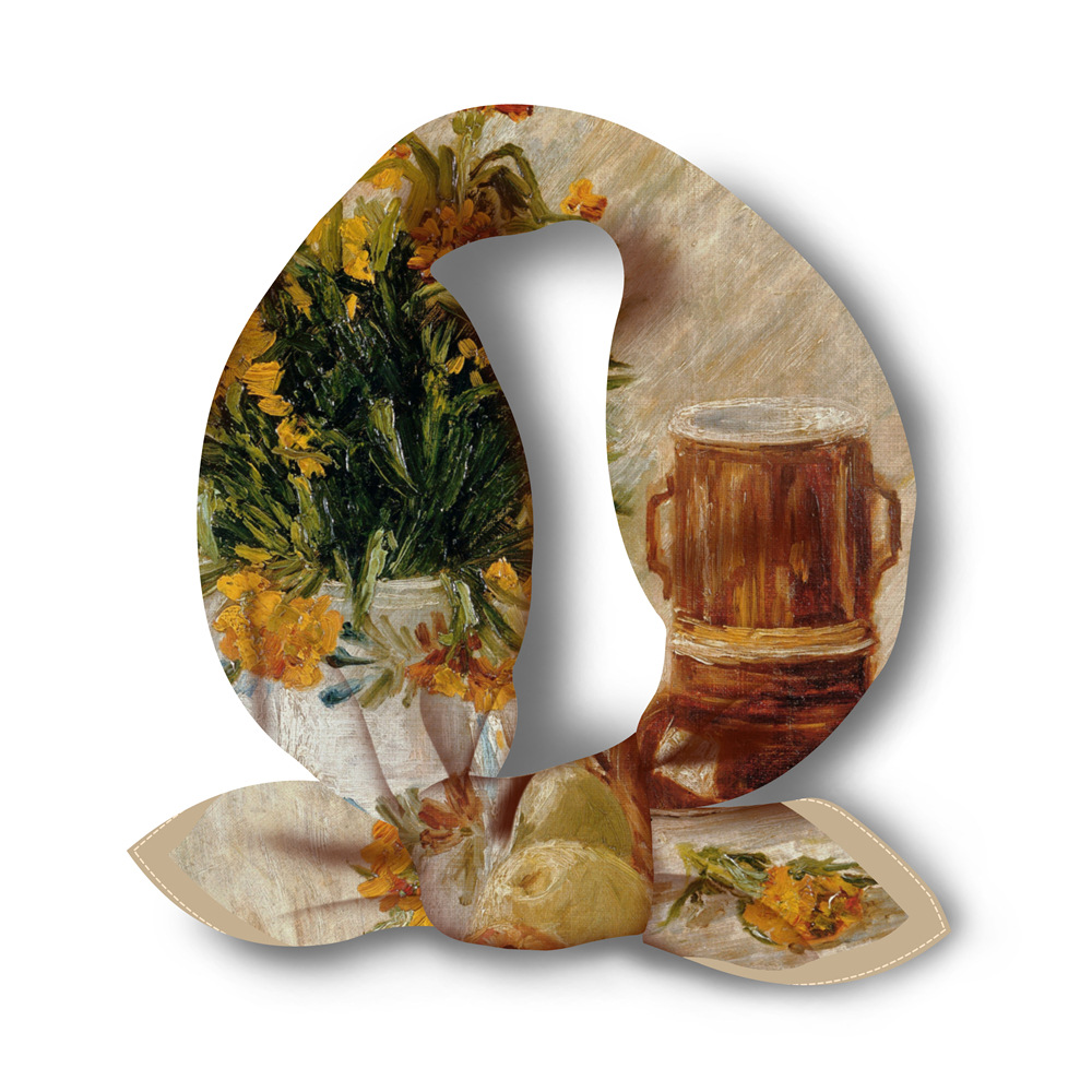 53cm Van Gogh oil painting series vase and fruit ladies twill small square scarfpicture4