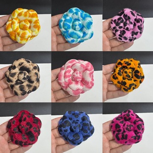 New 6.6cm High-End Leopard Print Mink Horse Hair Small Fragrance Shaped Camellia Jewelry Corsage Plus Brooch Hairpin