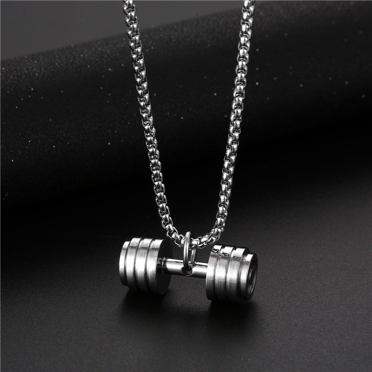 European and American fashion fashion brand fitness dumbbell men's titanium steel necklace personalized weightlifting sports alloy pendant barbell accessories