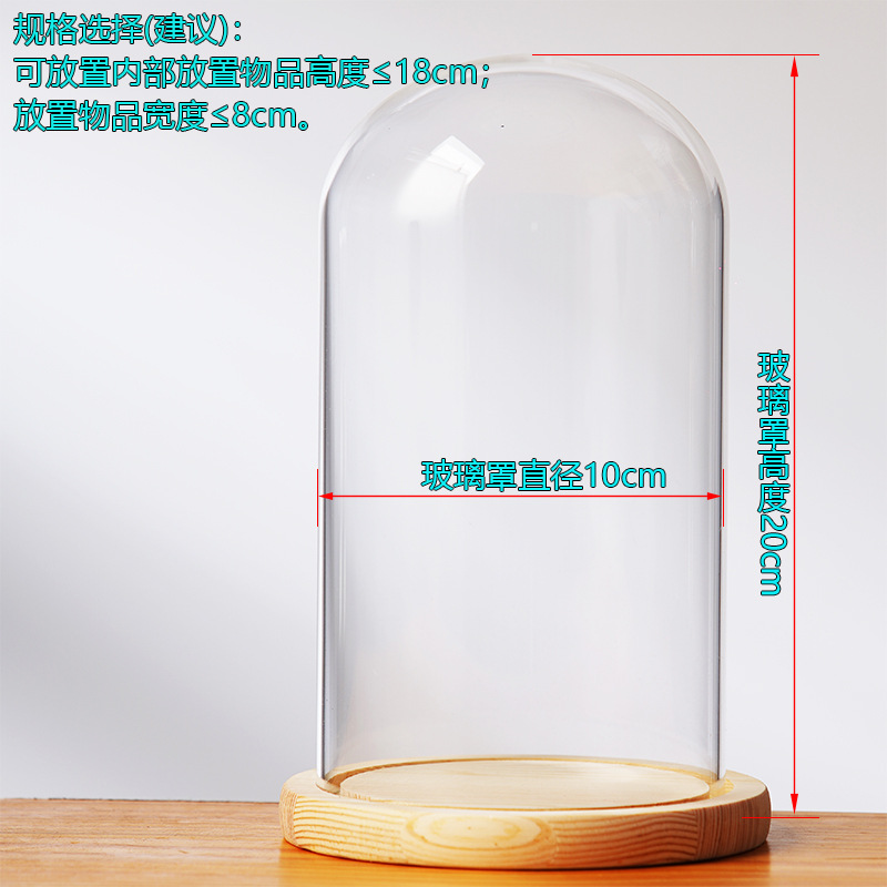 Cubierta cilíndrica de vidrio transparente sin lámpara de madera de estilo inmortal cubierta de polvo de flores hecha a mano decoración creativa de escritorio de bloques