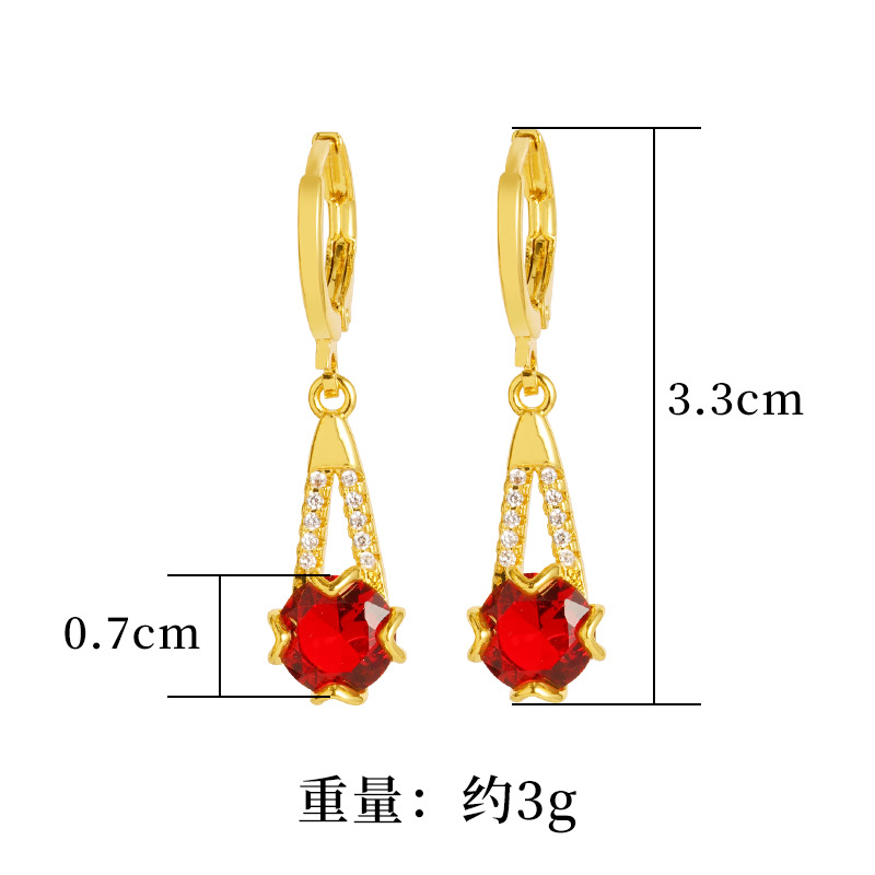 Pendientes de oro de Vietnam en forma de V pendientes de las mujeres de piedra roja de diamantes incrustados de alta calidad de diseño Pequeño Libro Rojo mismo suministro