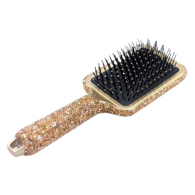 Alto aspecto champán diamante incrustado placa grande peine para las niñas, el hogar no duele el pelo masaje cojín de aire peine ins peluquería peine del pelo