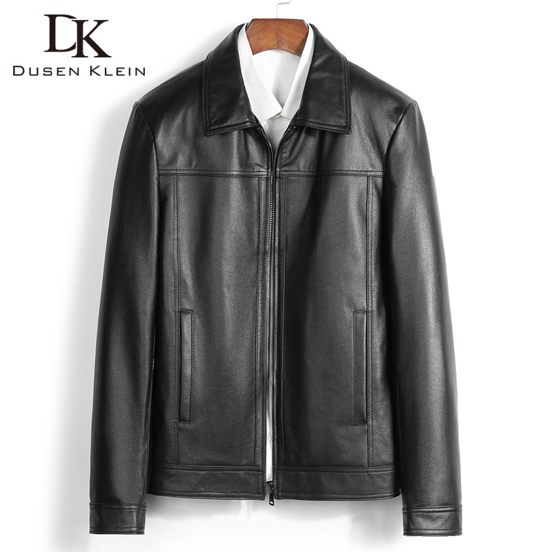 Haining Leather jacket men's casual leather top layer cowhide jacket small lapel business work casual jacket Haining Leather jacket men's casual leather top layer cowhide jacket small lapel business work casual jacket