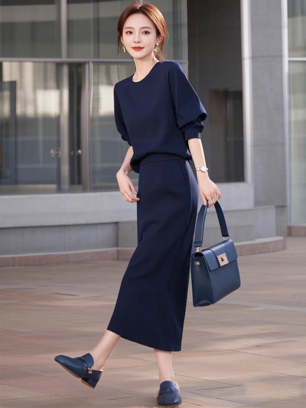 春服とセットの塩系揚げ街ファッション高級感気質女神范高端ブルー職業スーツ女|undefined