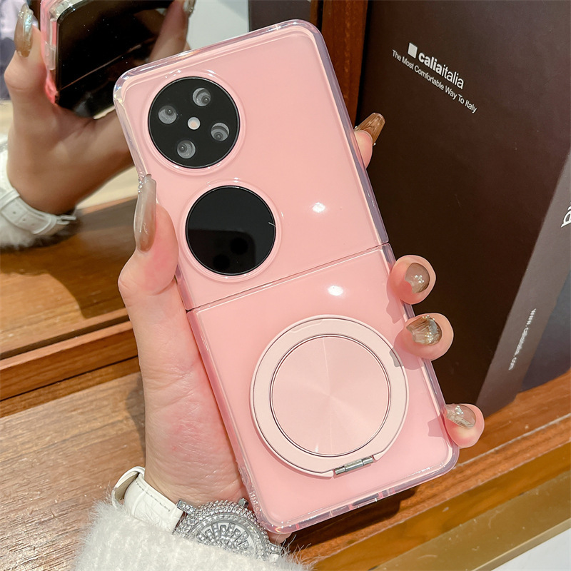 適用華為ポケット2携帯ケース純色pocketS折り畳みスクリーン円形スタンド手綱女性保護カバー|undefined