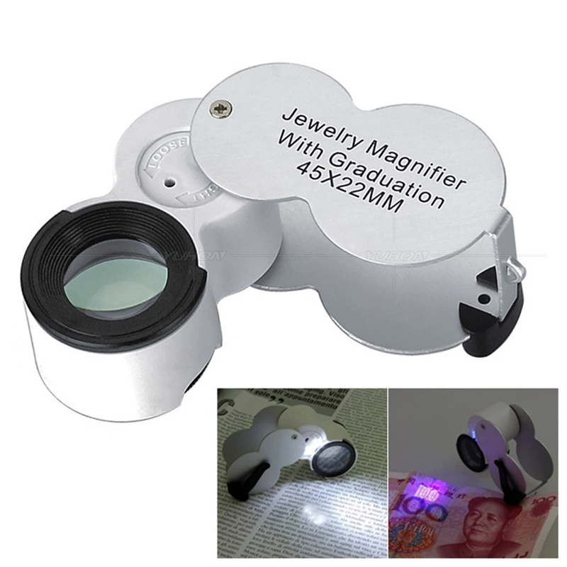 45 раз со шкалой измерительная ручка висит УФ-детектор денег Светодиодная лампа высокой мощности антикварные украшения каллиграфия и живопись штамп идентификация увеличительное стекло