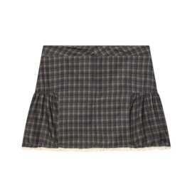 外贸批发2025冬季新款欧美风时尚简约格纹蕾丝迷你裙 4772517