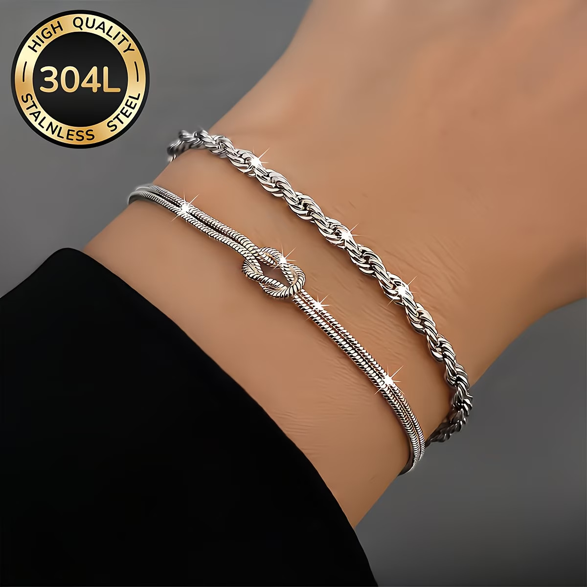 Knotted twist 2-piece set [steel color in stock] / Length: 17+5cm