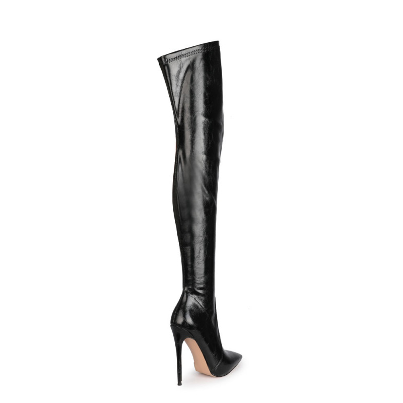 Cross-border foreign trade women's shoes leg knee stretch boots plus size women's boots gray stiletto heels knee boots size 47