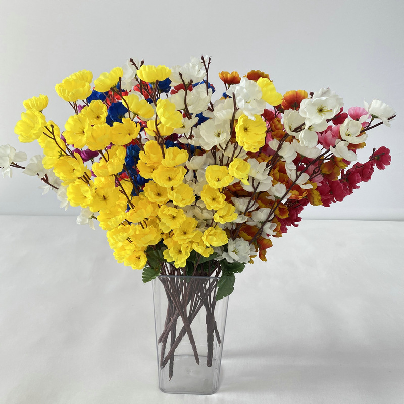 7-tenedor Flor de melocotón ingeniería jardinería conjunto flor artificial Flor de seda boda decoración interior mango artificial Flor de melocotón venta al por mayor