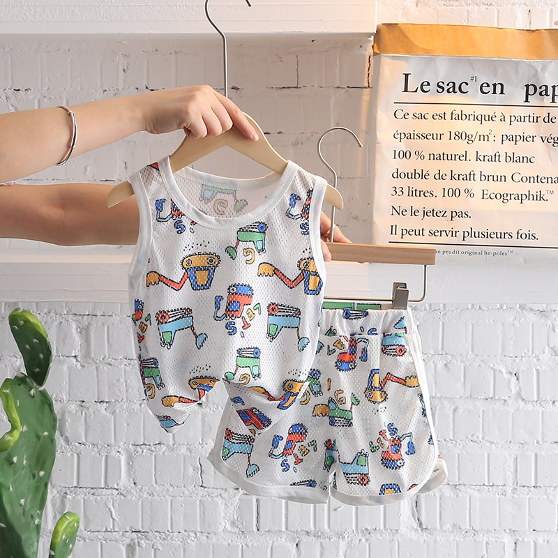 Children's Mesh Vest Shorts Two-piece Summer Breathable Boys and Girls Baby Summer Sleeveless Basketball Sportswear Set