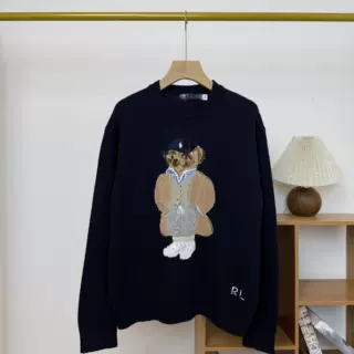 高品质/可扫码RL羊毛小熊25年秋冬新款羊绒重工刺绣女款圆领毛衣