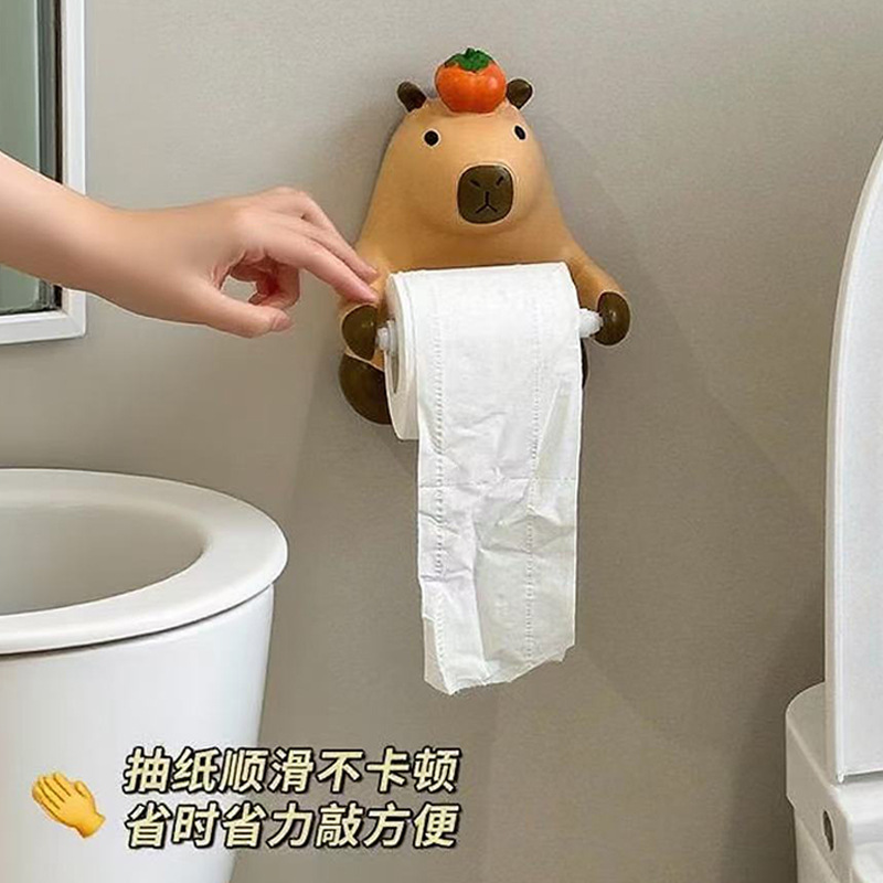 可爱卡皮巴拉卷筒纸巾盒壁挂式厕所浴室免打孔卫生间创意纸巾架|undefined