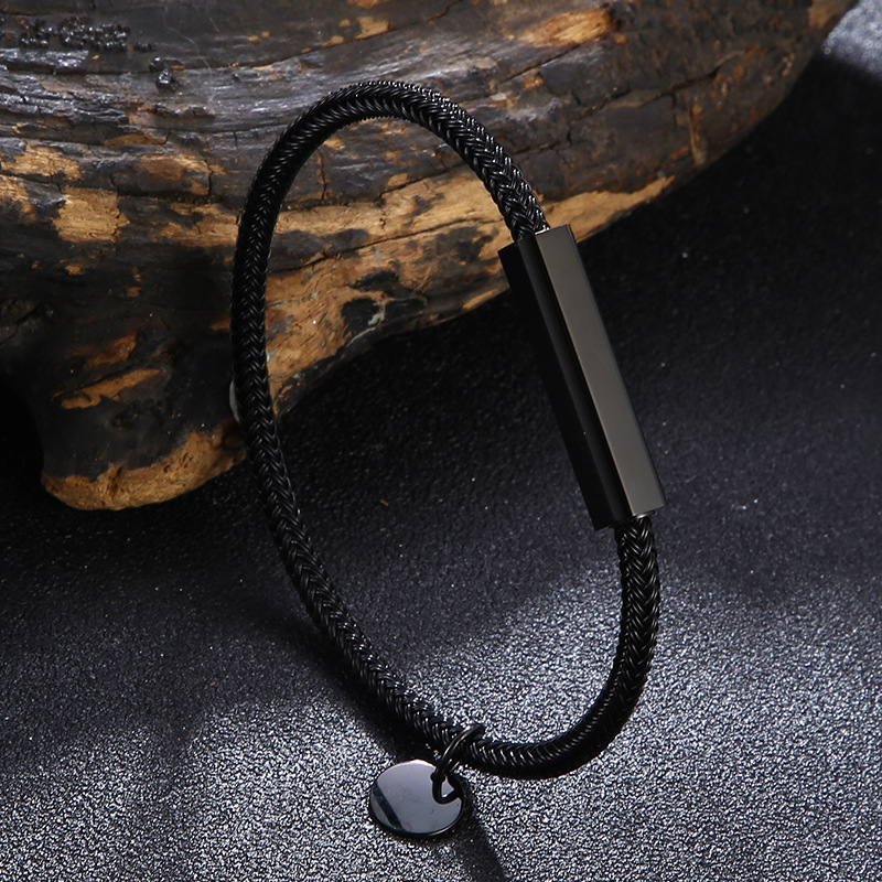 304 Stainless Steel, Steel Wire Material Geometric, Customization Laser Engraving Pattern Retro Punk Geometric Customization Laser Engraving 304 Stainless Steel Steel Wire Round Men's Bracelets Men Cord & Leather Bracelets