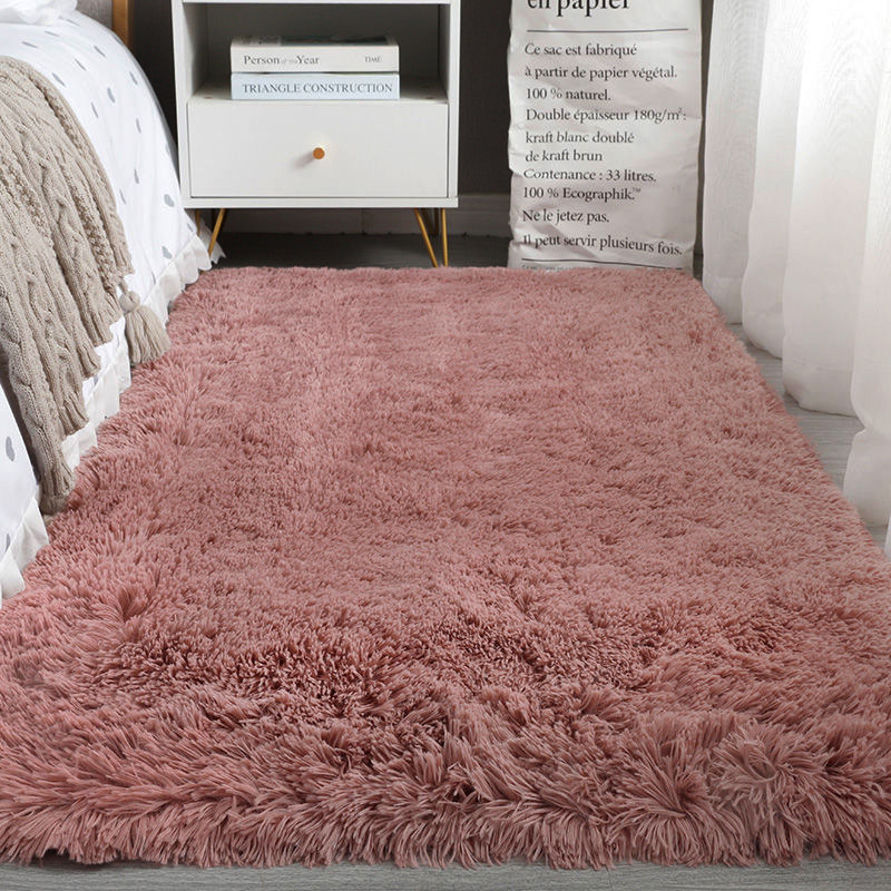 Alfombra teñida de seda sala de estar dormitorio alfombra roja alfombra de cama resistente a la suciedad fácil de cuidar alfombra de pierna alfombra de peluche de color sólido