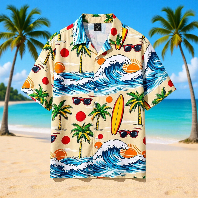 Hawaii 3D Digital Printed Beach Shirt Men's Thin 3D Cardigan Couple Loose Short-Sleeved Floral Shirt 3D Shirt