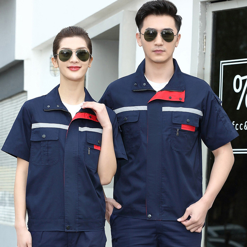 自動車修理工場夏耐摩耗性半袖作業服作業服メンズ薄型反射トップス電気機械労働保護服|undefined