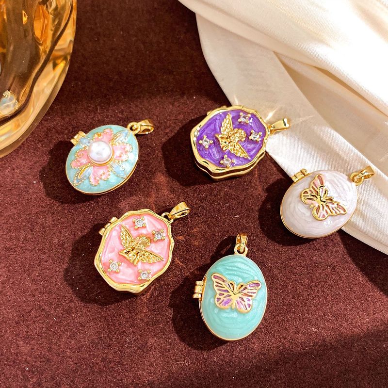 吊坠天使蝴蝶相片夹项链吊坠小众复古油画不掉色百搭diy饰品配件|undefined