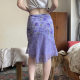Gentle Style Purple Floral Stitching Irregular Mesh Skirt Sweet Fresh High Waist Hip Slimming Skirt